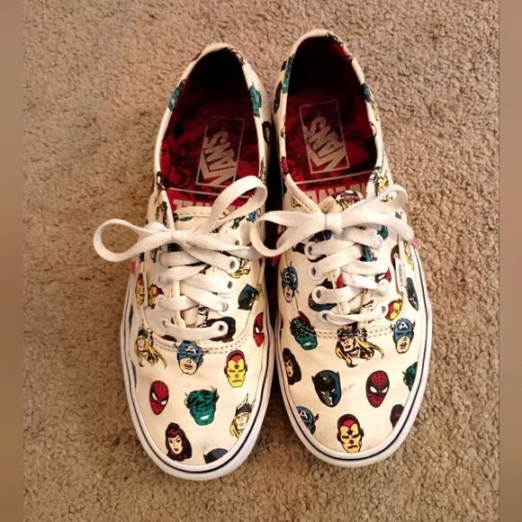 Vans Marvel x Authentic Marvel Heads White Shoes Women's Size 8 PRE-OWNED - Picture 1 of 6